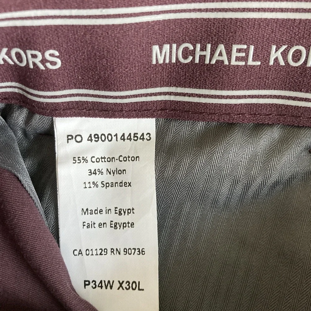 Michael Kors Mens Classic fit Dress Pants 34W 30L Red Berry Solid Stretch